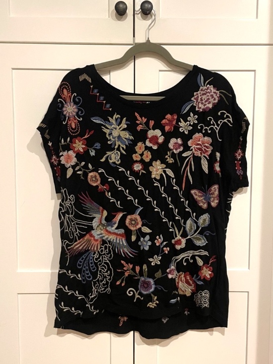 Johnny Was Tops - Johnny Was Black Floral Embroidered multicolor Cotton Top Size Large